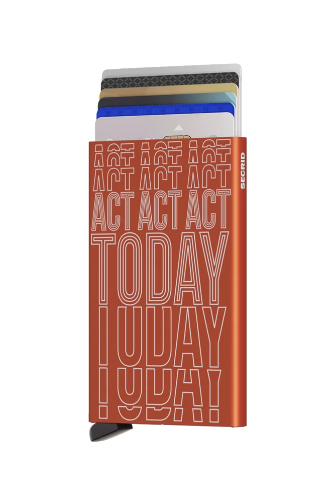 cardprotector Secrid color naranja con letras borde blanco